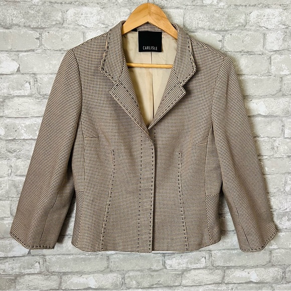 Carlisle Women's 10 Knit Blazer. Beige and Black. Hidden Snap Button Closure. - Picture 1 of 10